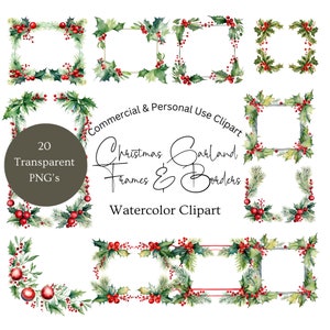 Guirlande de Noël Aquarelle Clipart | Guirlandes de Noël Clipart | Bordure de Noël Clipart Png | Noël, frontière Clipart
