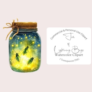 Lightning Bug Clipart | Firefly Jar Clipart | Watercolor Lightning Bug | Summer Clipart | Mason Jar Clipart