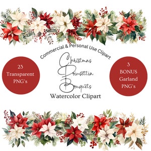 Clipart floral aquarela de inverno | Buquê De Natal Clipart PNG | Clipart de poinsétia de Natal | Clipart neutro de Natal e inverno