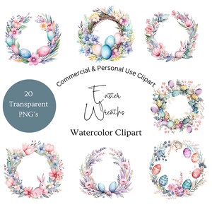 Easter Wreath Clipart | Watercolor Easter Wreath | Shabby Chic Easter Wreath | Easter Wreath Clipart PNG | Spring Flowers And Eggs