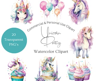 Unicorn And Cupcakes Clipart | Pastel Birthday Clipart | Birthday Girls Balloon Clipart | Kawaii Unicorn Clipart | Unicorn Watercolor Clip