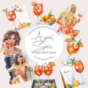 Aperol Spritz Clipart | Clipart cocktail aquarelle | Clipart boisson cocktail | Clipart cocktail tropical | Clipart Boissons alcoolisées