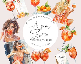 Aperol Spritz Clipart | Watercolor Cocktail Clipart | Cocktail Drink Clipart | Tropical Cocktail Clipart | Alcohol Drinks Clipart
