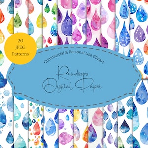 Water Drops Digital Paper | Raindrops Digital Paper | Rain Junk Journal | Water Drops Junk Journal | Rain Digital Paper