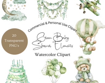 Neutral Baby Shower Clipart | Baby Boy Toy Clipart | Boy Babyshower Clipart | Gender Neutral Baby Shower Clipart | Green Baby Shower Clipart