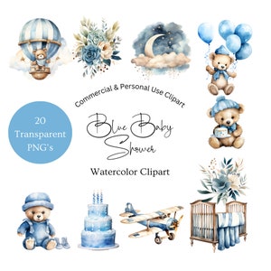 Clipart baby shower bleu | Clipart baby shower ours en peluche | Clipart baby shower garçon | Ours en peluche PNG | Clipart neutre baby shower