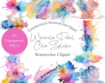 May include: 20 watercolor clipart images in pastel colors. The images are transparent PNG files. Commercial and personal use clipart.