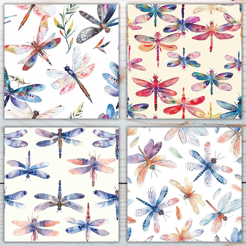 Watercolor Dragonflies Digital Paper | Dragonfly Digital Paper ...