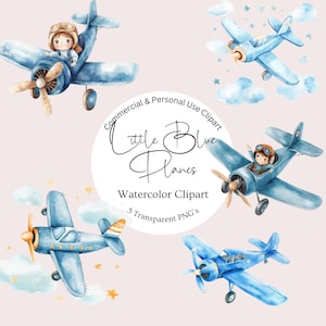 Cute Blue Plane Clipart | Little Aviator Clipart | Baby Shower Art | Baby Shower Clipart | Airplane Illustration | Nursery Decor