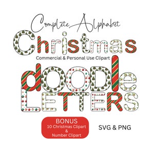 Christmas Letter Clipart PNG | Christmas Alphabet Clipart | Christmas Doodle Alphabet | Christmas Letter SVG | Christmas Letters And Numbers