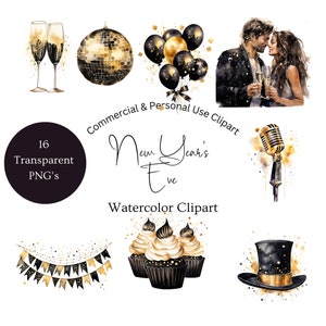 2024 New Years Clipart | Watercolor New Years Eve Clipart | Happy New Years Clipart | New Years Eve Party Clipart | Gold New Years Clipart