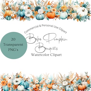BOHO Pumpkin Clipart| Terracotta Fall Bouquets | Watercolor Pumpkin Clipart | Boho Watercolor Clipart | Terracotta Pumpkin
