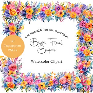Bright Watercolor Flower Clipart | Bright Pink Flowers Clipart | Hot Pink Flowers Clipart | Violet Clipart | Spring Clipart Flowers