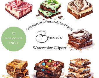 Brownies Clipart | Baked Goods Clipart | Holiday Baking Clipart | Christmas Baking Clipart | Baking Clipart Watercolor | Bakery Clipart PNG