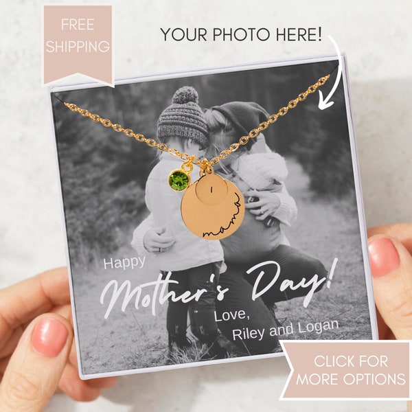 Mother's Day Birthstone Necklace, Personalized Photo Note Card, Mothers Day Gift from Kids, Note Card Jewelry