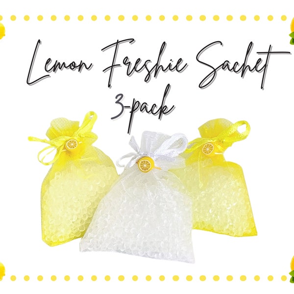 Set of 3 Lemon Scented Sachets | Highly Scented Aroma Bead Fragrant Sachets | Cute Air Fresheners for Small Spaces | Drawer Sachet Set