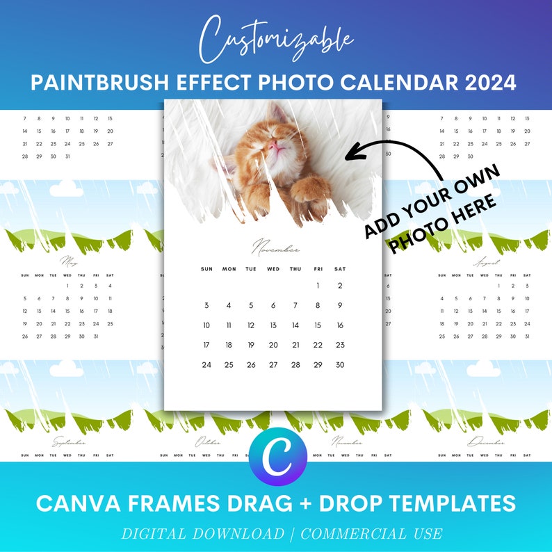 Custom Calendar 2024 Canva Template Canva Editable Drag and Etsy