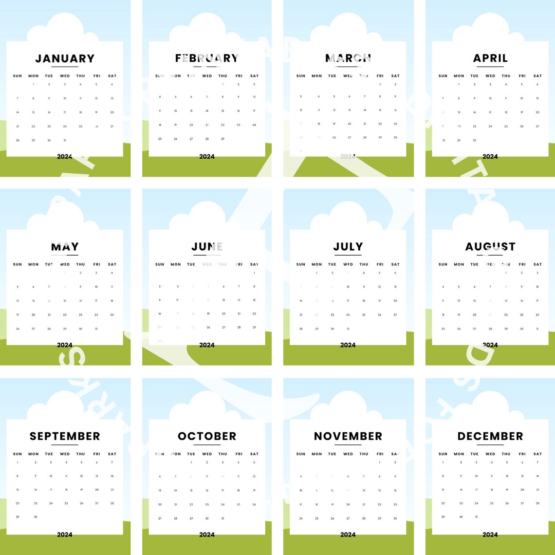 Custom Calendars 2024 Canva Template Canva Editable Drag and Drop