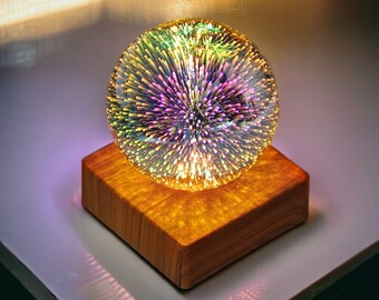 Fireworks 3D Crystal Ball Night Light | USB Bedside Lamp | Xmas Decoration Light | Space Bedside Lamp | Space Gifts | Romantic Desk Lamp |