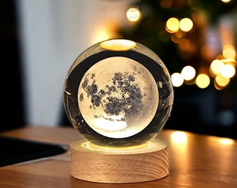 3D Space Crystal Ball | Cosmic Night Light | Moon Desk Lamp | Led Saturn Lamp | Galaxy Starry Night Globe Light | Unique Universe Table Lamp