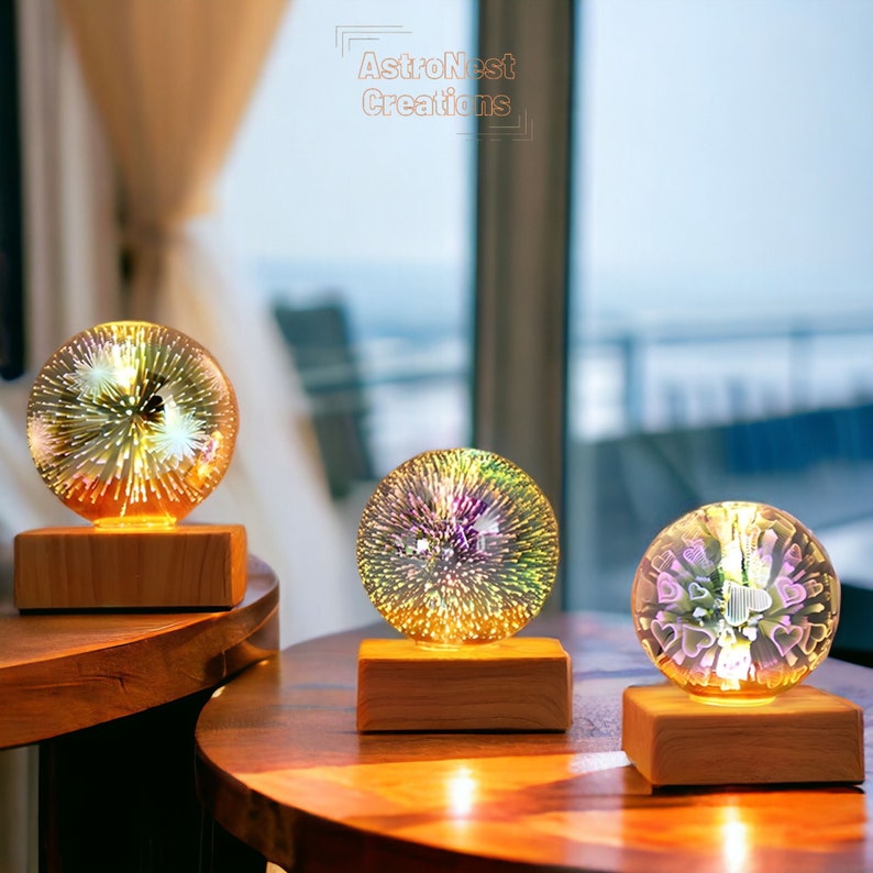 Starry Sky 3D Crystal Ball Night Light Fireworks Decoration Light