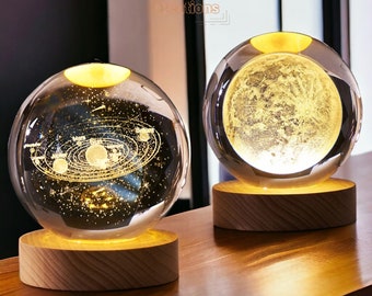 Galaxy 3D Crystal Ball Night Light | Solar System Lamp | Galaxy Themed Home Decor | Galaxy Globe Lamp | Space Gifts | 3D Moon Lamp |