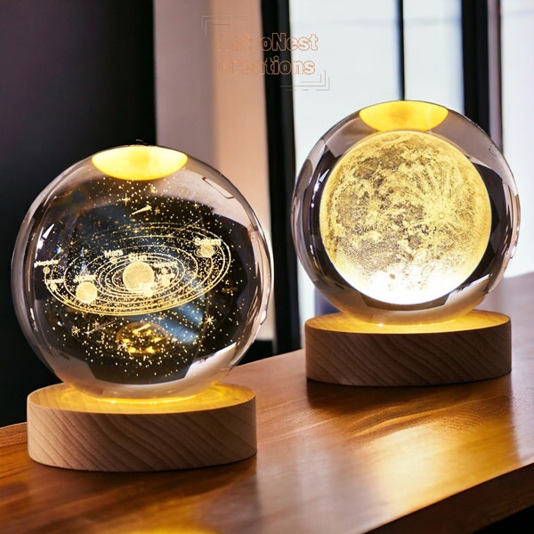 Veilleuse boule de cristal 3D galaxie | Lampe du système solaire | Décoration d’intérieur sur le thème de la galaxie | Lampe Globe Galactique | Cadeaux spatiaux | Lampe de lune 3D |