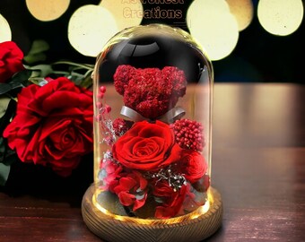 Verse Rozenbeer als Valentijnscadeau | Echte roos in glas met verlichting | Cadeau voor vriend/vriendin | Nachtlampje als liefdescadeau |