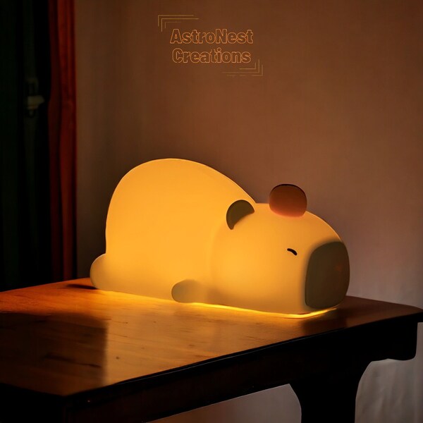Lying Capybara Silicone Cute Night Light | Cartoon Desk Night Light | Rechargeable Bedside Lamp | Children's Room Decor | Gift for Kids