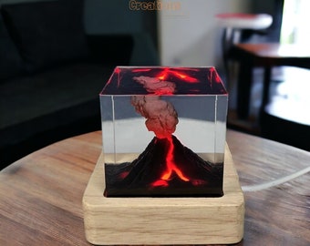 Lámpara de resina de erupción volcánica | Luz nocturna de resina de erupción de volcán | Luz de mesa creativa 3D | Regalo para él | Iluminación decoración del hogar