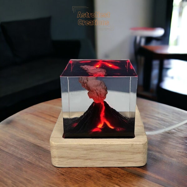 Lampe en résine d’éruption volcanique | Veilleuse en résine d’éruption volcanique | Lampe de table créative 3D | Cadeau pour lui | Éclairage Décor À La Maison