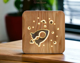 3D Astronomy Wooden Night Lamp as a Gift for Him | USB Bedside Lamp | Space Themed Home Decor | Astronomical Gift | Night Light