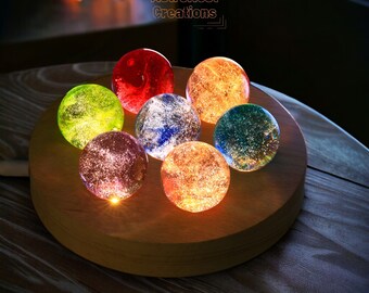 Lámpara de noche con bola de cristal 3D de planetas astronómicos | Decoración del hogar de galaxia cósmica | Regalos espaciales coloridos | Luz nocturna del universo | Luz de noche estrellada