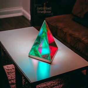 3D Polychromatic Pyramid Atmosphere Lamp | Bedside Table Night Light | USB Bedside Lamp | Modern Pyramid Light | Color Changing Remote