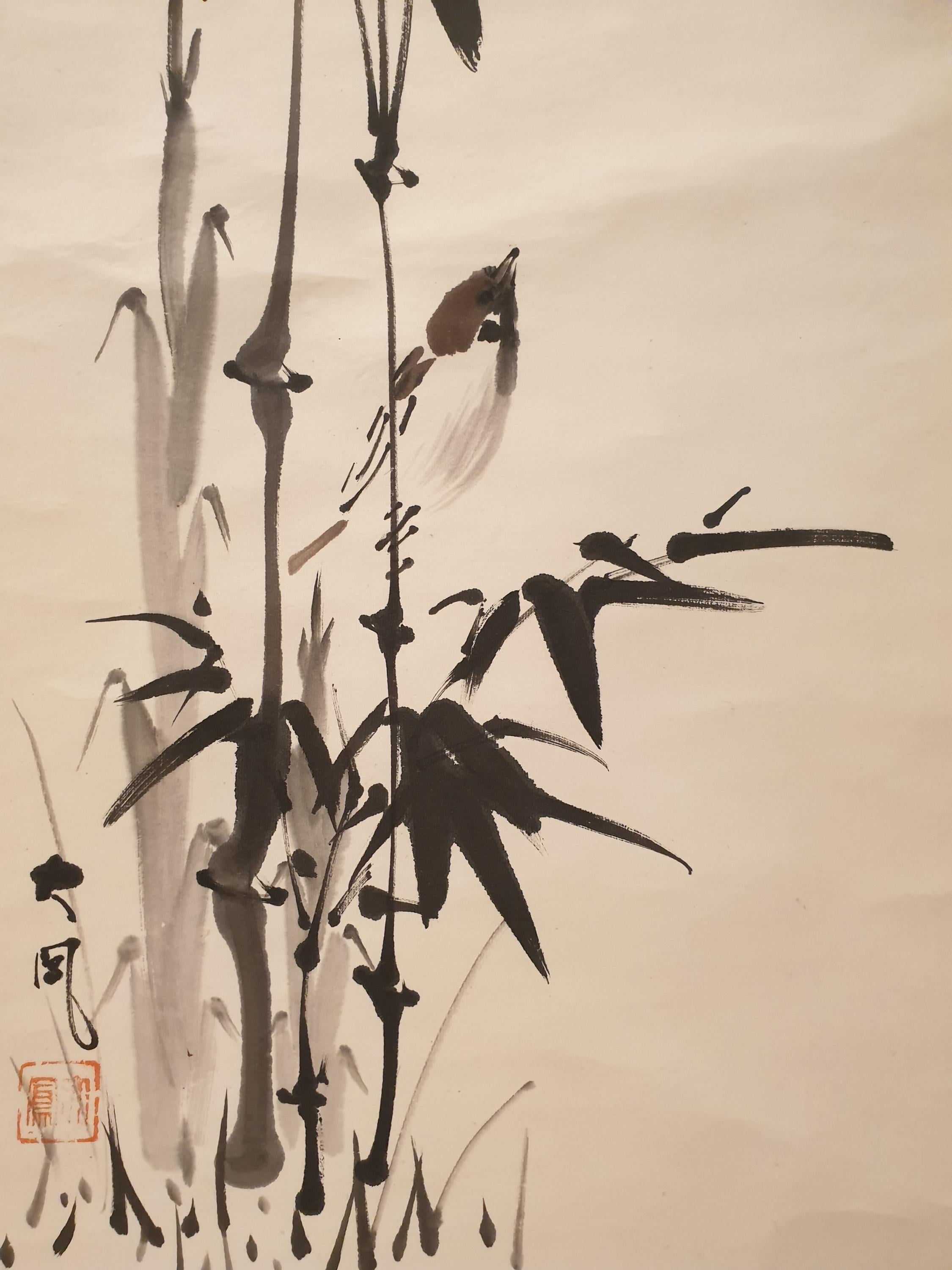 掛軸 竹と花の水墨画 竹と花の水墨画 【公式通販】 掛軸 書