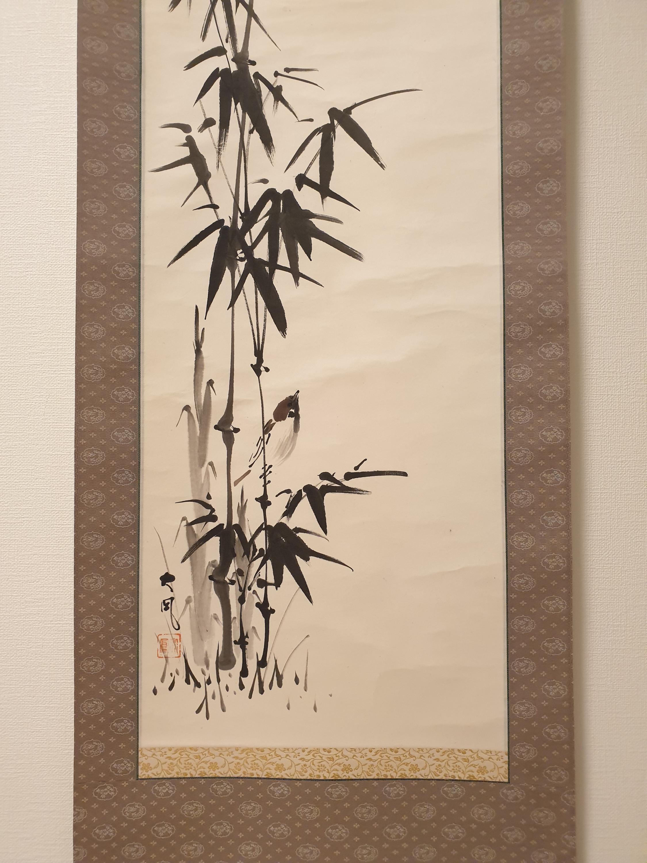 竹と花の水墨画 掛軸 【公式通販】