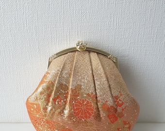 Vintage Kimono Bag in Gold Tangerine Silk Brocade, Sparkly Bag, Sparkly Clutch, Gift for Her, Authentic Japanese Bag Made in Japan