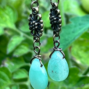 Aventurine gemstone and bronze charm earrings