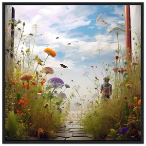 Umbrella or flowers painting framed in wood in high-end matte paper, wal art, wall decoration