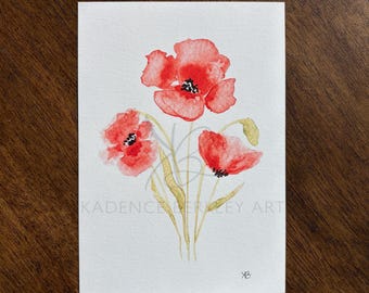 Red Poppy Watercolor Painting: 5x7 Giclée Print on Matte Textured Fine Art Paper