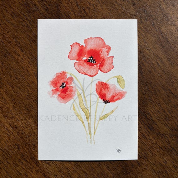 Red Poppy Watercolor Painting: 5x7 Giclée Print on Matte Textured Fine Art Paper