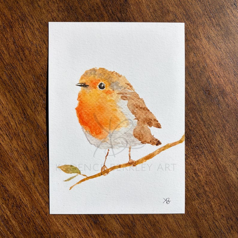 European Robin Bird Watercolor Painting: 5x7 Giclée Print on Matte Textured Fine Art Paper Bild 1