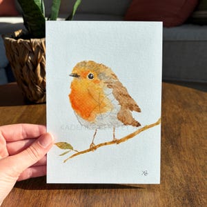 European Robin Bird Watercolor Painting: 5x7 Giclée Print on Matte Textured Fine Art Paper Bild 2