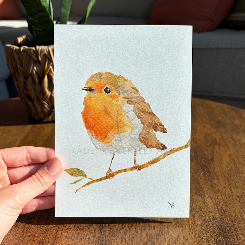 European Robin Bird Watercolor Painting: 5x7 Giclée Print on Matte Textured Fine Art Paper Bild 2