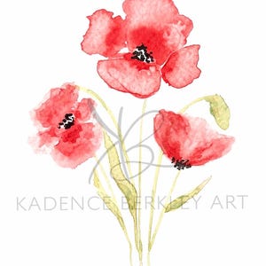 Red Poppy Watercolor Painting: 5x7 Giclée Print on Matte Textured Fine Art Paper image 3