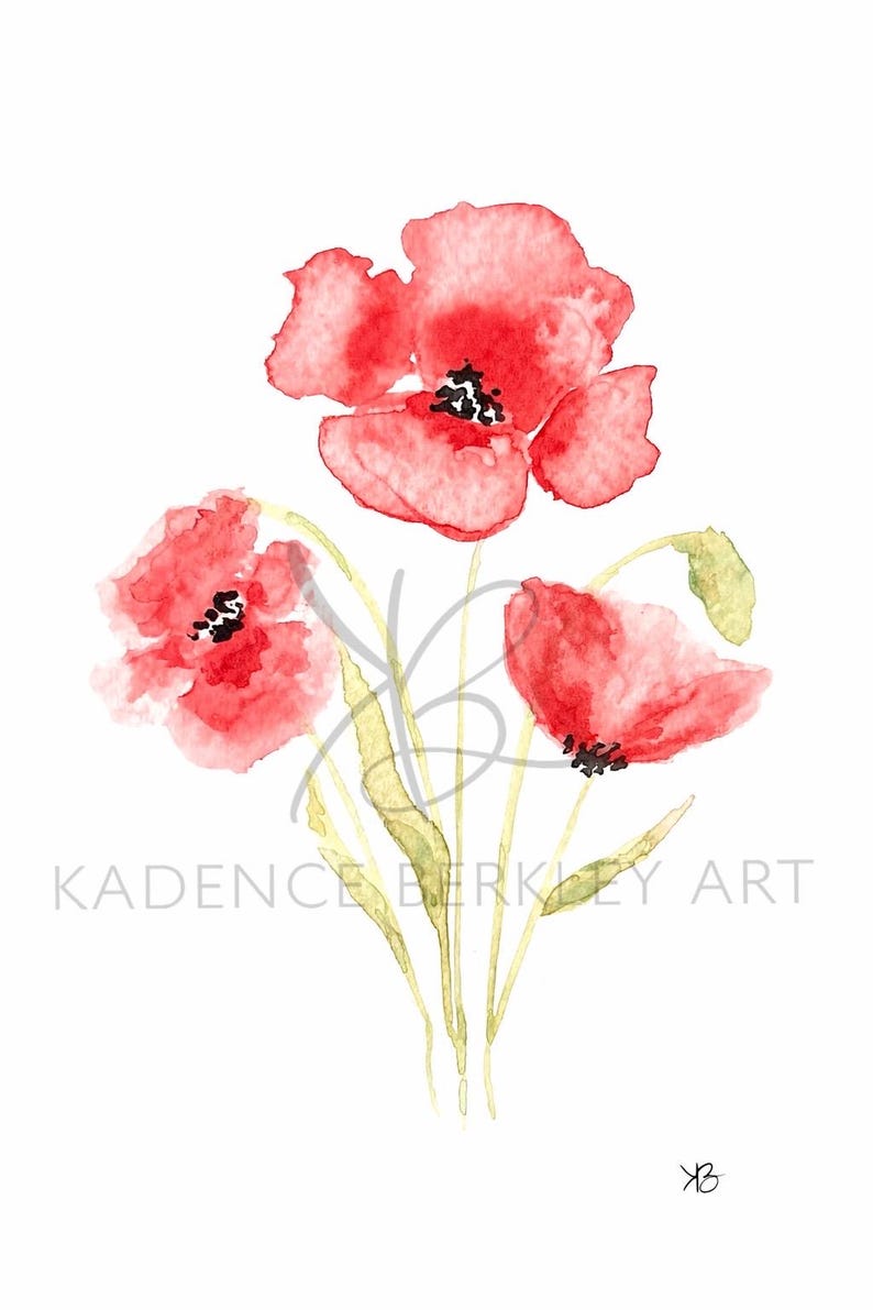 Red Poppy Watercolor Painting: 5x7 Giclée Print on Matte Textured Fine Art Paper image 3