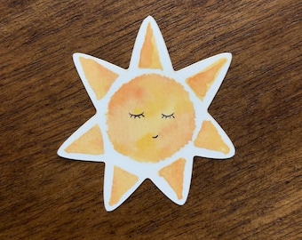 Watercolor Sweet Golden Sun Waterproof Sticker: Hand-Painted Design