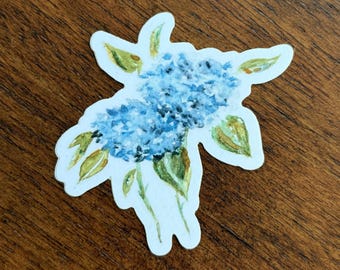 Watercolor Blue Hydrangea Waterproof Sticker: Hand-Painted Floral Design