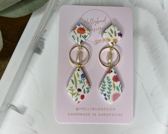 Colourful flower designed Dangle Earrings, Handmade Polymer Clay two designs