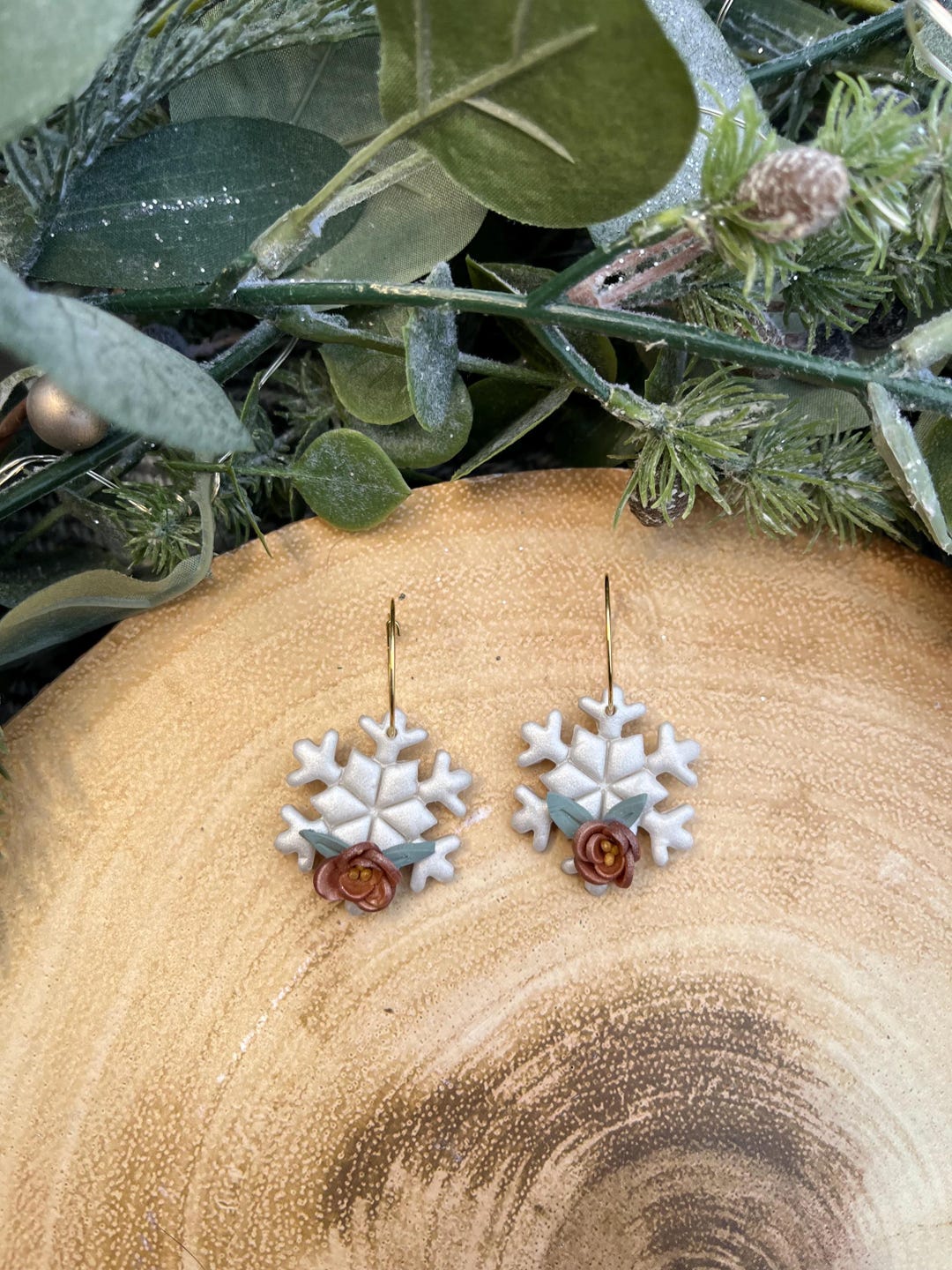 Pearl White Snowflake Hoop Earrings - Etsy